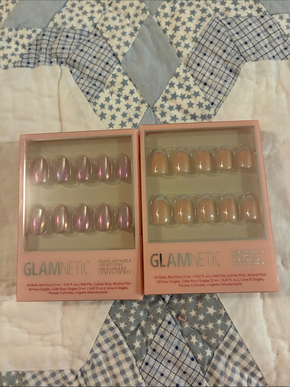 GLAMNETIC Press-On Nails Set — Pink Pearl & Nude (2-Pack)
